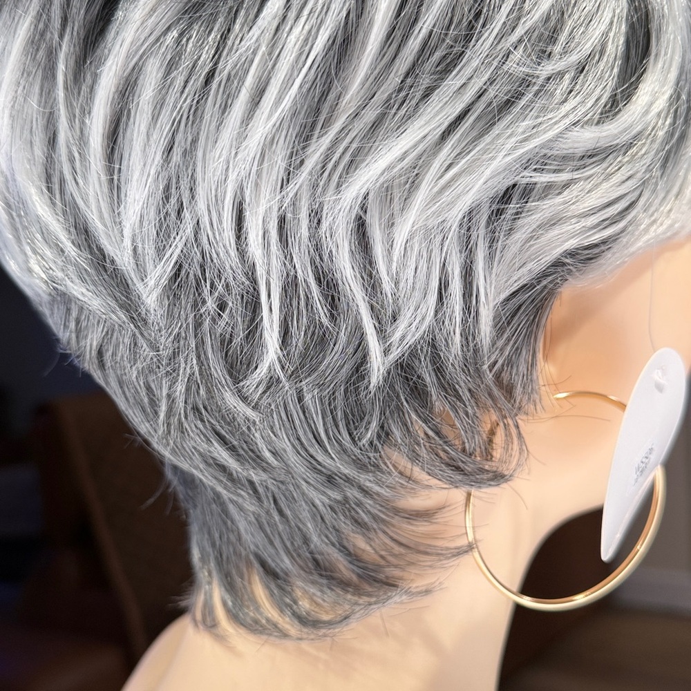 HAIR, Pixie with bangs, Straight, Gray/Silver